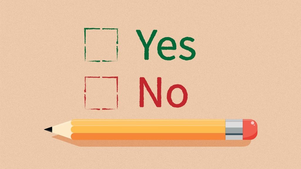 Yes No survey with a pencil underneath. Survey to help you choose an idea.